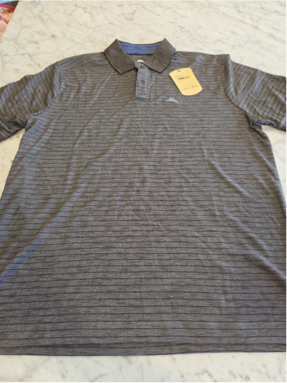 Men's Tommy Bahama Polo Shirt Size S Grey Blue Striped